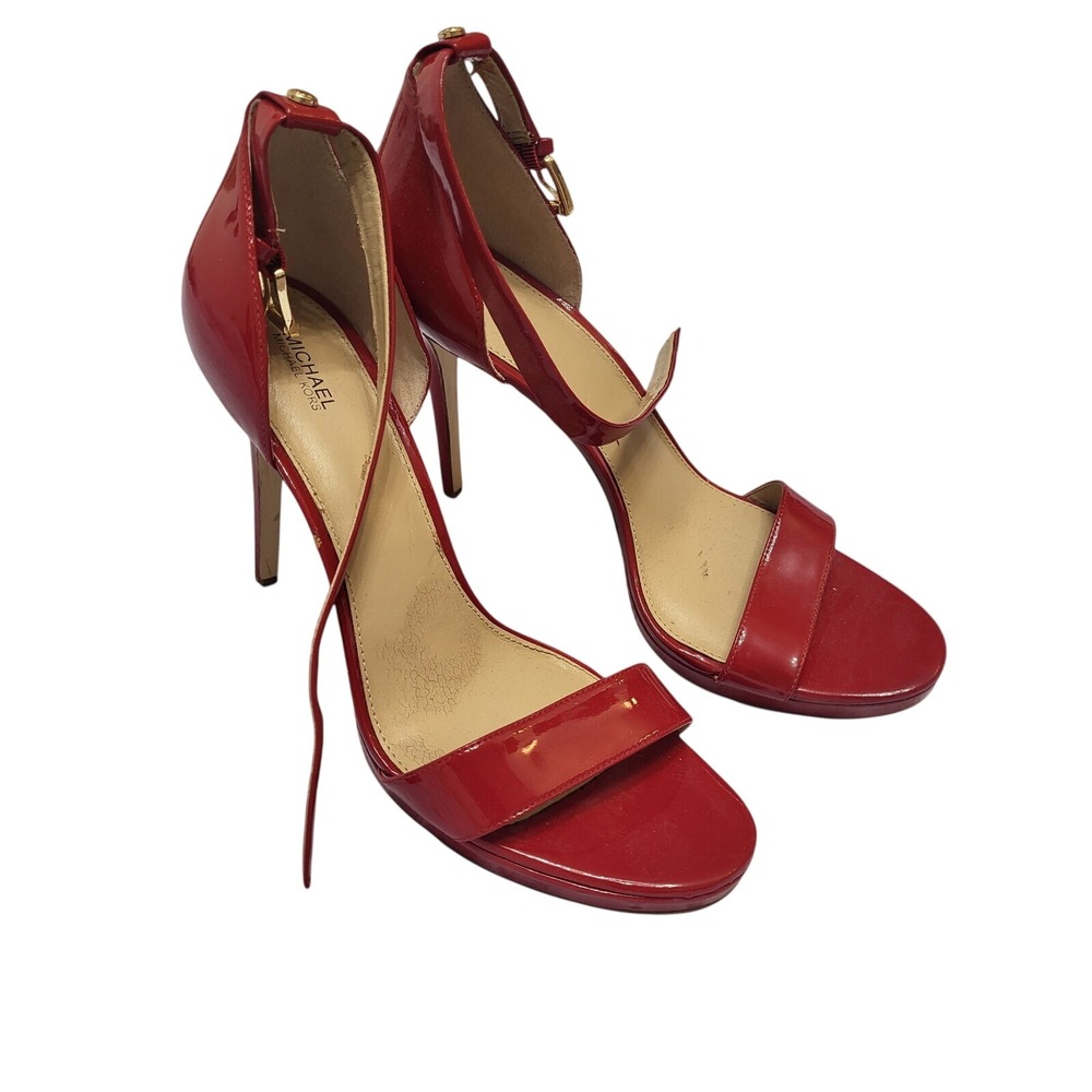 Michael Kors Womens Red Patent Leather Ankle Strap Stiletto Heels Size 11